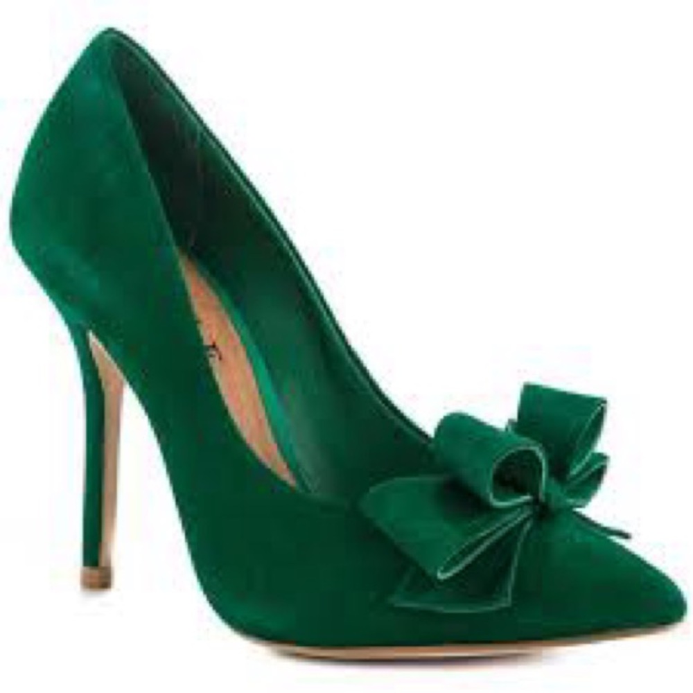 JustFab Luxe Fairfield Green Suede Leather Heels, Size 7.5/38